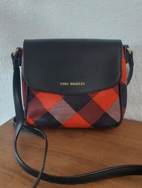 Vera Bradley Black & Red Crossbody Bag Plaid Stripped